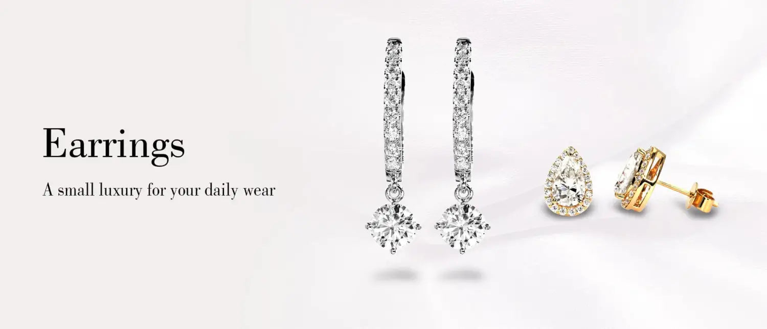 Certified authentic Round Moissanite Earrings in 18K Gold of all styles