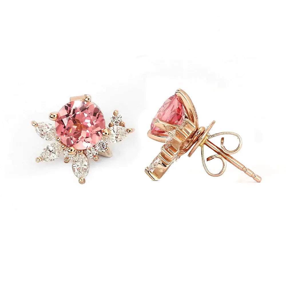 Ready Made | 2.7ctw Delilah Pink Lab Grown Sapphire Stud Earrings with Lab Grown Diamonds Jackets - LeCaine Gems