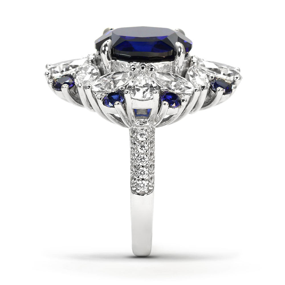 Royal Blue Sapphire Halo Ring RR-01 | Jewelry Rental - LeCaine Gems