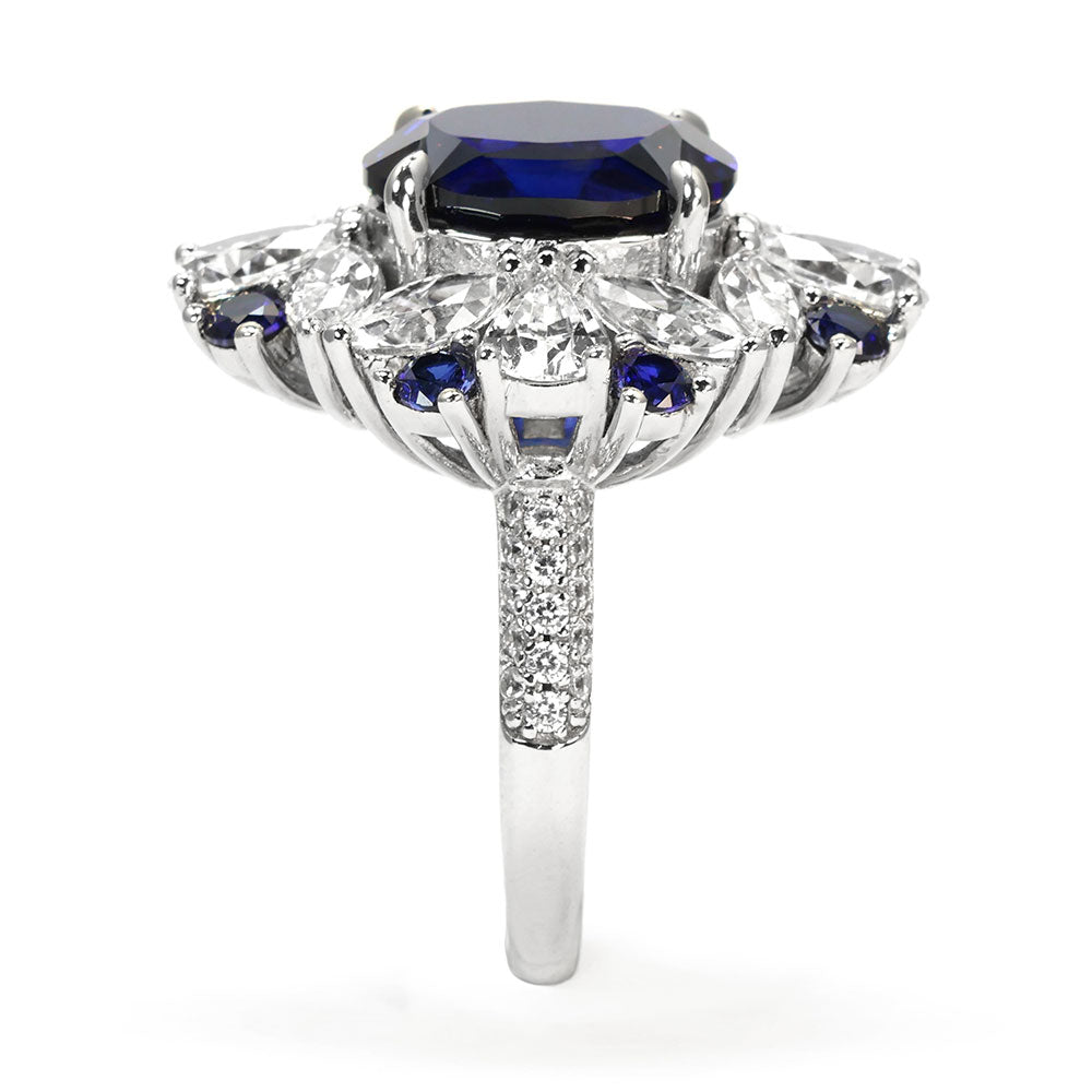 Royal Blue Sapphire Halo Ring RR-01 | Jewelry Rental - LeCaine Gems