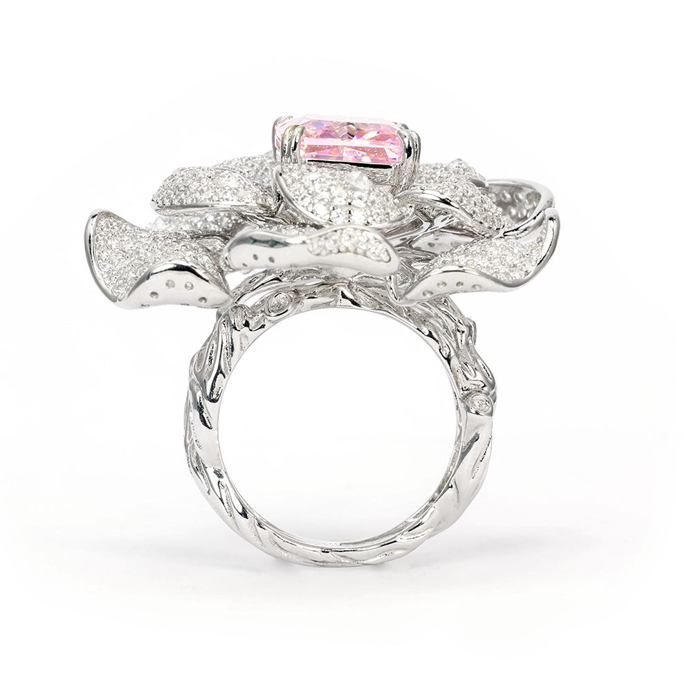 Pink Lab Grown Diamond Flower Ring RR-11 | Jewelry Rental - LeCaine Gems