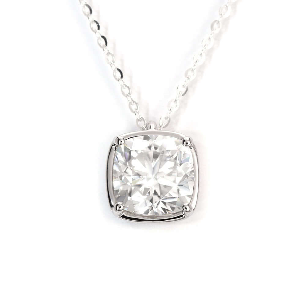 Adele Cushion Cut Moissanite Solitaire with Heart Accent Pendant in 18K gold - LeCaine Gems