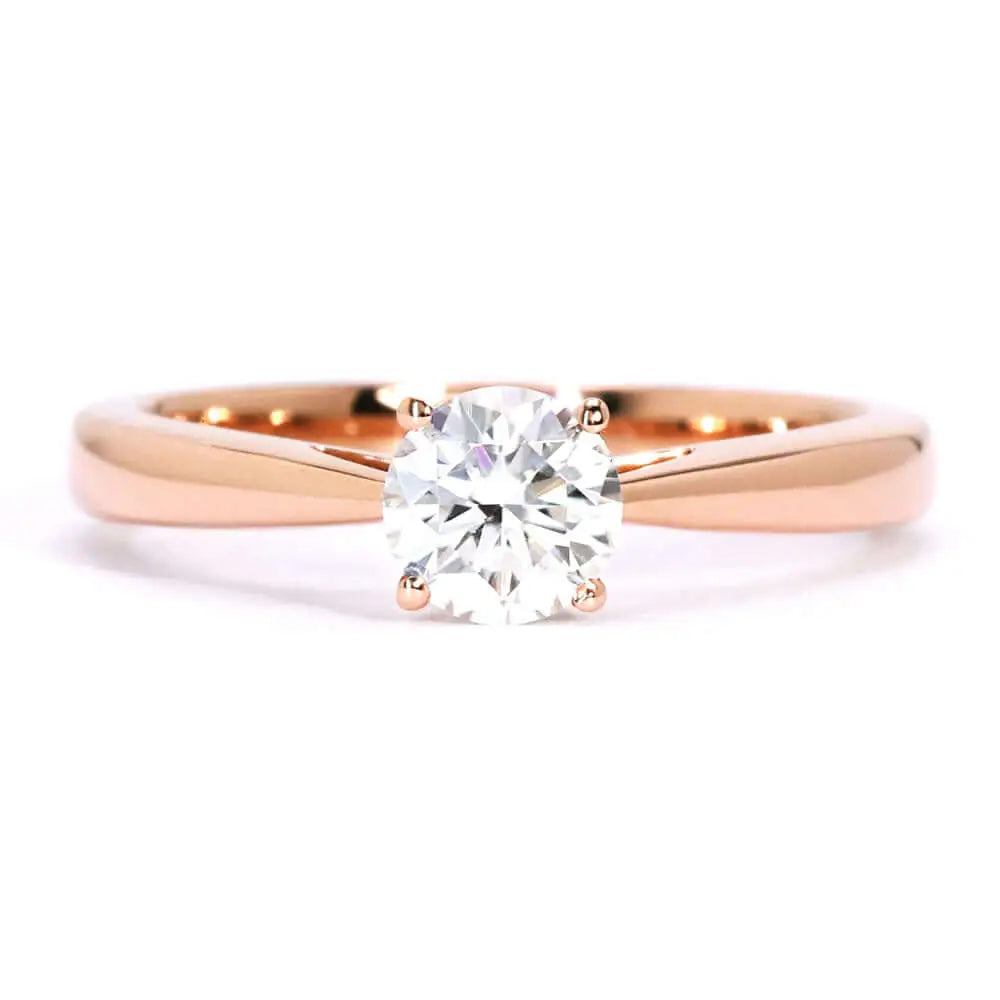 Alicia Round Moissanite Solitaire in Cathedral Setting Ring in 18K gold - LeCaine Gems