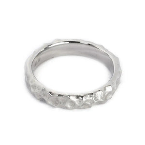 Hammered Matte Ring in 18K White Gold