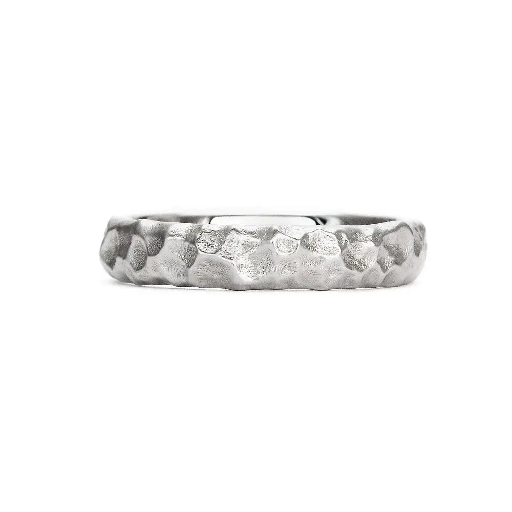 Hammered Matte Ring in 18K White Gold