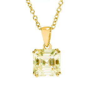 Asscher Fancy Yellow Moissanite Solitaire in Basket Setting Pendant in 18K gold - LeCaine Gems