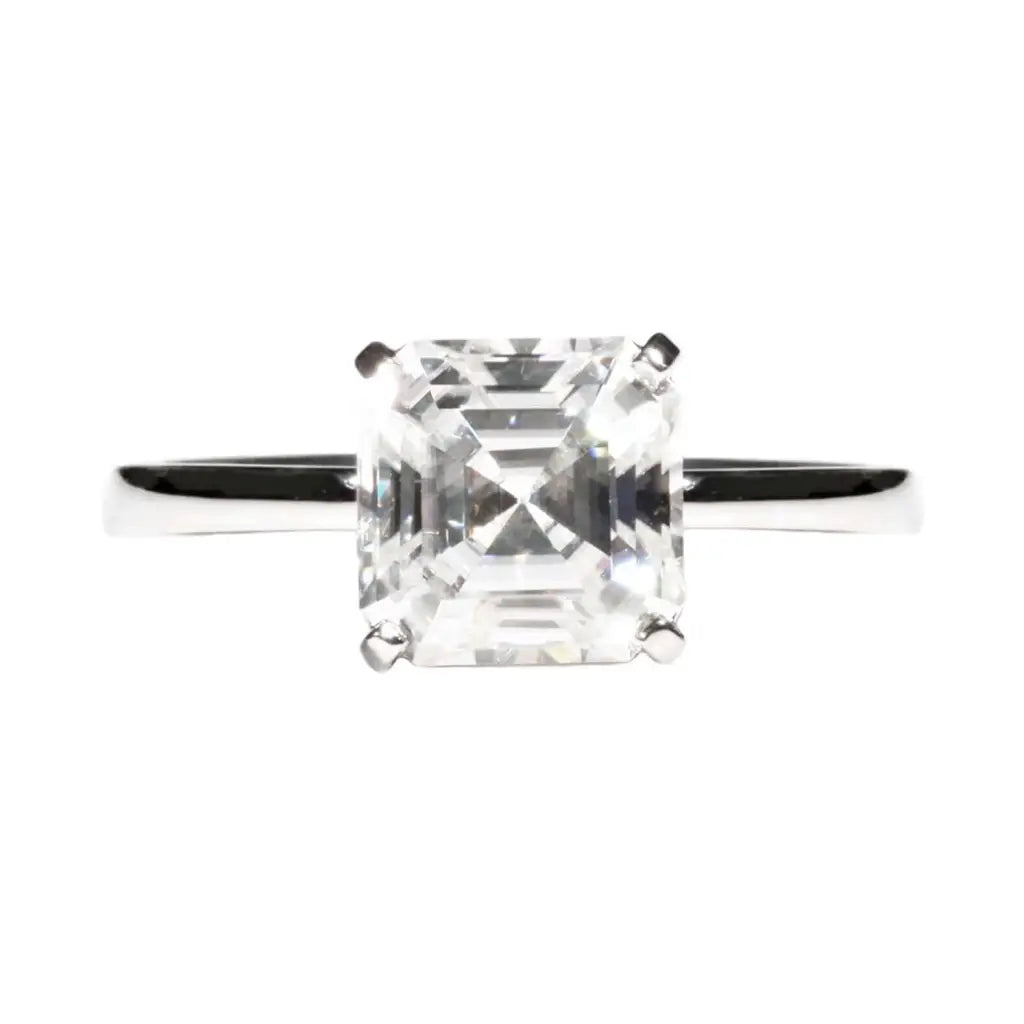 Asscher Moissanite Solitaire in 4 Prong Setting Ring in 18K gold - LeCaine Gems