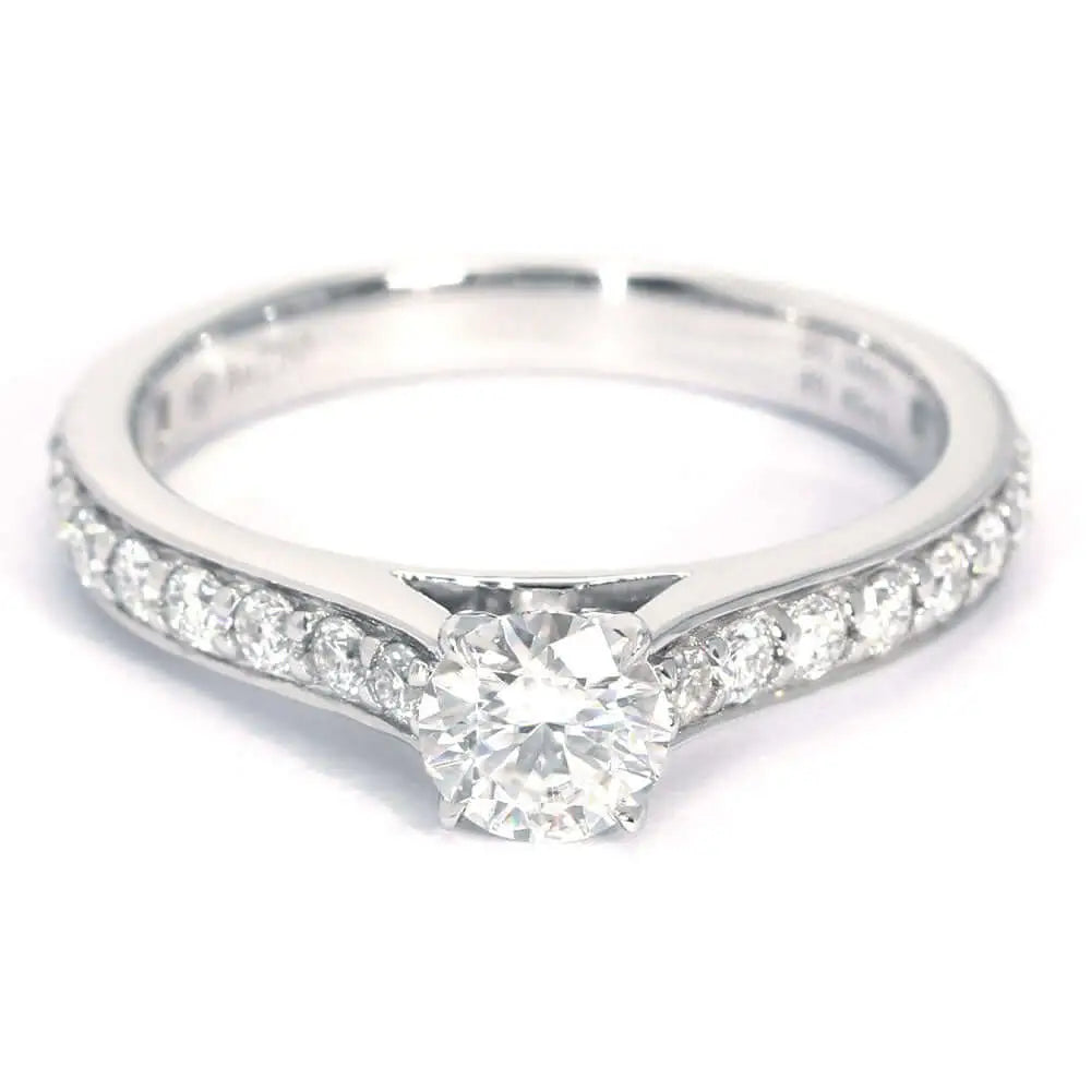 Belle Round Moissanite with Channel Set Pave Band Ring in 18K gold - LeCaine Gems