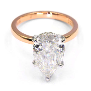 Brandi Pear Moissanite with Hidden Halo Ring in 18K gold - LeCaine Gems