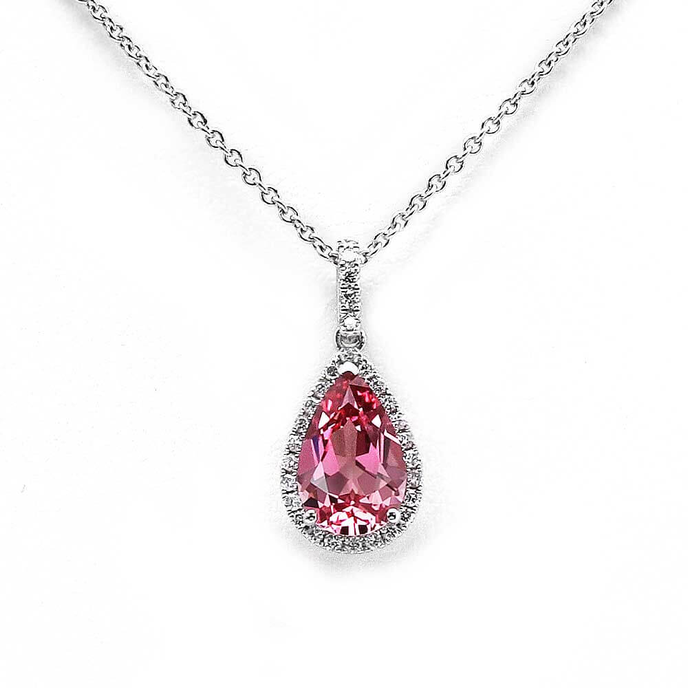 Coral Pink Sapphire Pear Cut Pendant in 18K Gold - LeCaine Gems
