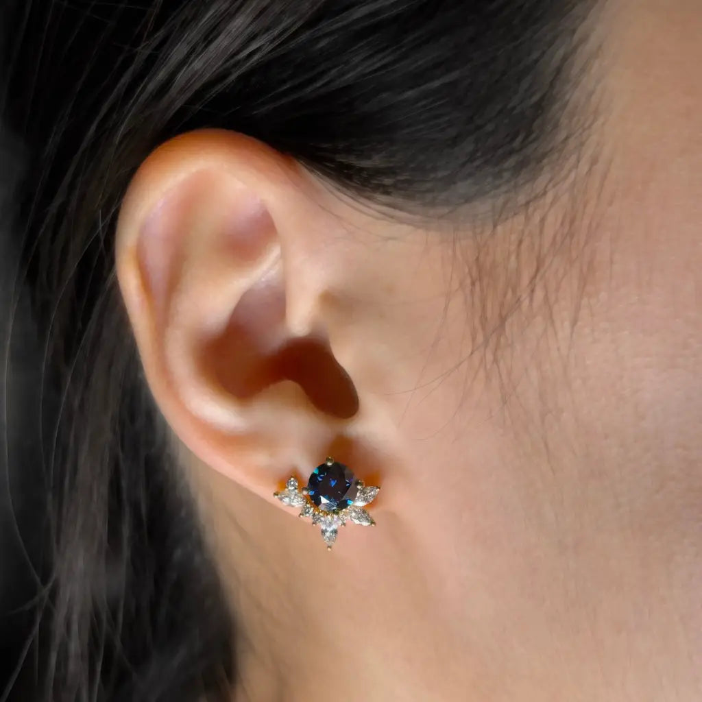 Delilah Blue Grey Moissanite Stud Earrings with Lab Grown Diamonds Jackets - LeCaine Gems