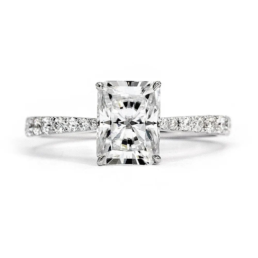 Deposit for 5 Carat Radella Radiant Moissanite with Pave Ring in 18K White Gold - LeCaine Gems
