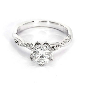 Elysia Round Moissanite with Twist Pave Band Ring in 18K Gold - LeCaine Gems