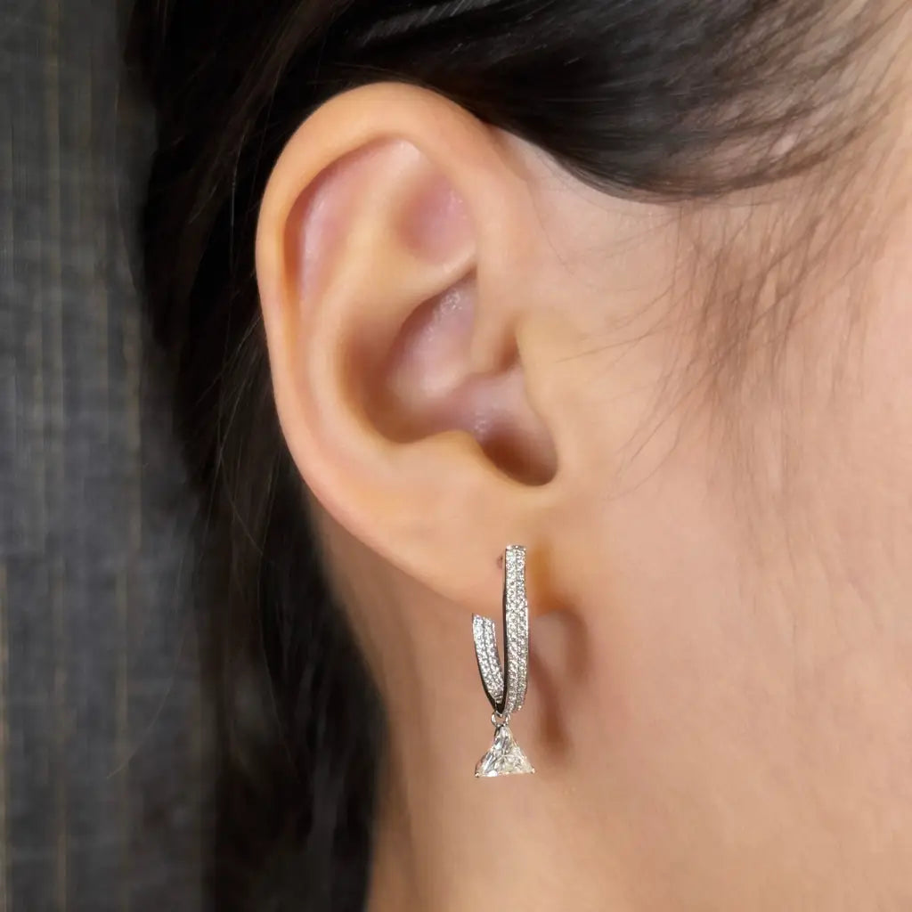 Enid Trilliant Moissanite with Pave Hoop Earrings in 18K Gold - LeCaine Gems