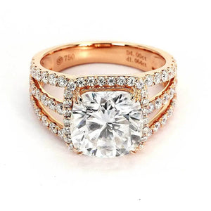Fae Cushion Moissanite with Double Split Band Ring in 18K Gold - LeCaine Gems