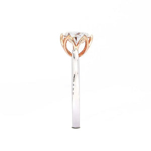 Fiore Round Moissanite Flower Petal Setting Solitaire Duo Tone Ring in 18K Gold - LeCaine Gems