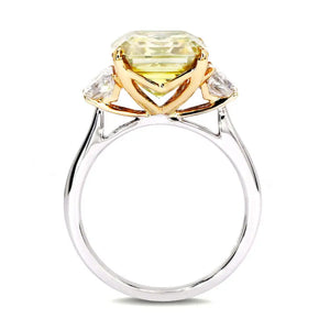 Frida Asscher Fancy Yellow Moissanite with Trapezoid Side Stone Trilogy Ring in 18K Gold - LeCaine Gems