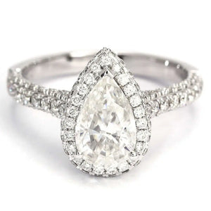 Grace Pear Moissanite with Halo in Pave Band Ring in 18K gold - LeCaine Gems