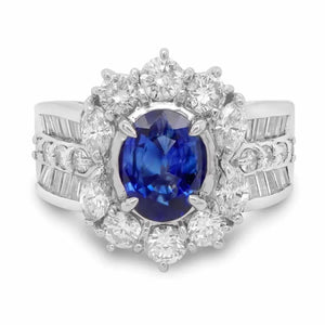 Gurando Royal Blue Oval Natural Sapphire with Diamonds in Platinum - LeCaine Gems