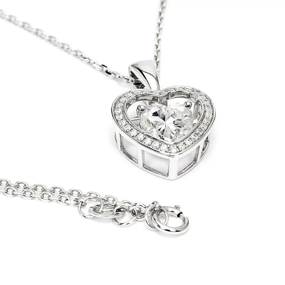 Harmony Heart-Shaped Dancing Moissanite Pendant with Halo in 18K Gold - LeCaine Gems
