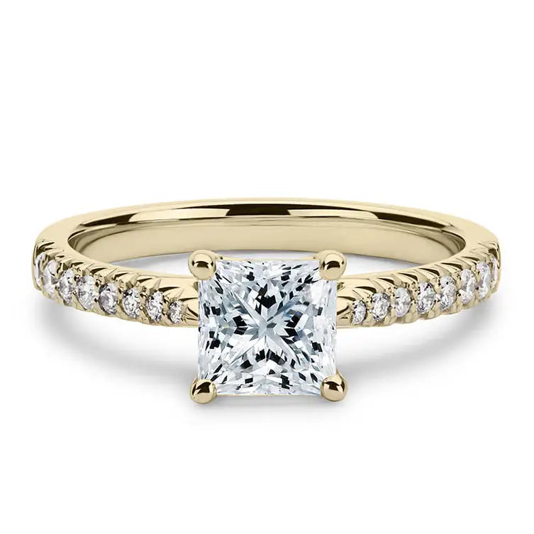 Kate Princess Moissanite with Tapered Pave Band Ring in 18K Yellow gold - LeCaine Gems