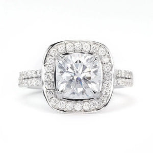 Lauraine Cushion Halo Moissanite with Pave Split Band Ring in 18K Gold - LeCaine Gems