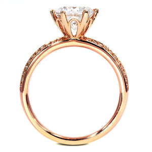 Lisa Round Moissanite in 6 Prong Setting with Double Pave Band Ring in 18K gold - LeCaine Gems