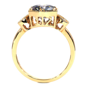 Lyn Round Grey Moissanite with Side Stones and Milgrain Detail Ring in 18K gold - LeCaine Gems