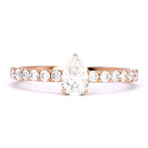 Maddie Pear Moissanite with Pave Band Ring in 18K Gold - LeCaine Gems