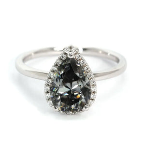 Maia Pear Grey Blue Moissanite Halo Ring in 18K Gold - LeCaine Gems