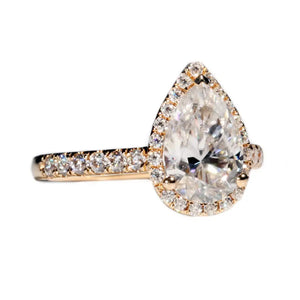 Maisyn Pear Moissanite with Halo in Pave Band Ring in 18K gold - LeCaine Gems