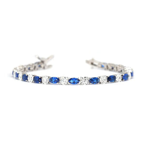 Rivera Round Moissanite with Lab Grown Blue Sapphire Tennis Bracelet in 18K Gold - LeCaine Gems