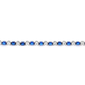 Rivera Round Moissanite with Lab Grown Blue Sapphire Tennis Bracelet in 18K Gold - LeCaine Gems