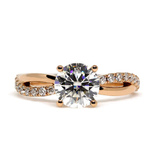 Nisha Round Moissanite with Split Pave Band Ring in 18K Rose gold - LeCaine Gems