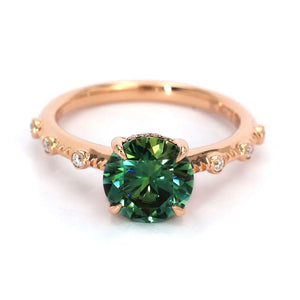 Nomiko Round Forest Green Moissanite with Decorative Band Ring in 18K gold - LeCaine Gems