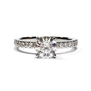 Noris Round Moissanite with Hidden Halo and Pave Band Ring in 18K gold - LeCaine Gems