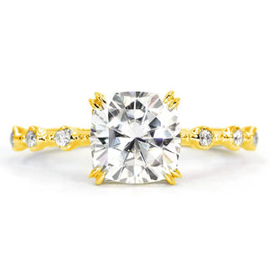 Nozomi Cushion Moissanite with Decorative Band Ring in 18K gold - LeCaine Gems