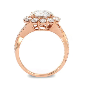 Pilar Round Moissanite with Halo with Twist Pave Band Ring in 18K gold - LeCaine Gems