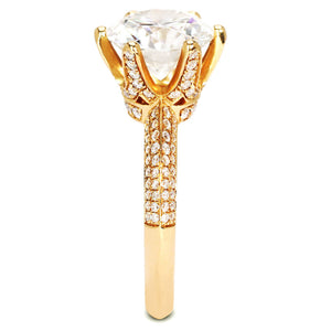 Queen Myka Round Moissanite with Knife Edge Pave Band Ring in 18K gold - LeCaine Gems