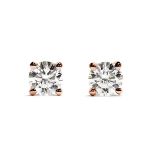 Ready-Made | 0.3 Carat Moissanite Solitaire 18K Rose Gold Stud Earrings with Soft Silicone Gold Insert Backings - LeCaine Gems