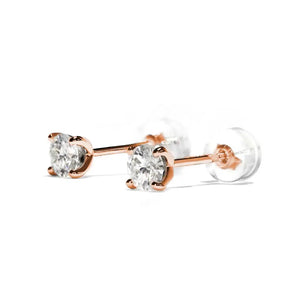 Ready-Made | 0.3 Carat Moissanite Solitaire 18K Rose Gold Stud Earrings with Soft Silicone Gold Insert Backings - LeCaine Gems
