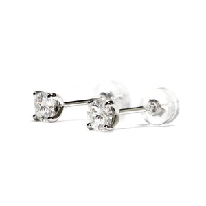 Ready Made | 0.3 Carat Round Moissanite Earrings in 18K White Gold with Soft Silicone Gold Insert Backings - LeCaine Gems