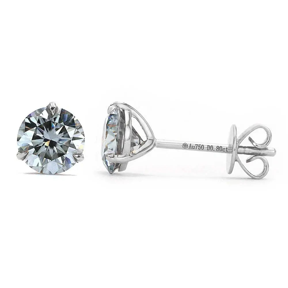Ready Made | 0.5 Carat Grey Blue Moissanite Solitaire Earrings in 18K Solid White Gold 3 Prong Martini Setting - LeCaine Gems