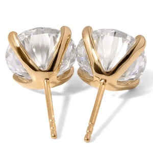 Ready Made | 0.8 Carat Round Moissanite Earrings in 18K Yellow Gold - LeCaine Gems