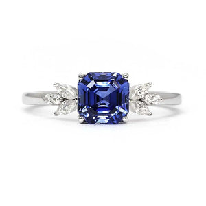 Ready Made | 1.39 Carat Avery Asscher Lab Grown Blue Sapphire Ring in 18K Gold - LeCaine Gems