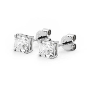 Ready Made | 1 Carat Asscher Moissanite 18K White Gold Stud Earrings With Basket Setting - LeCaine Gems