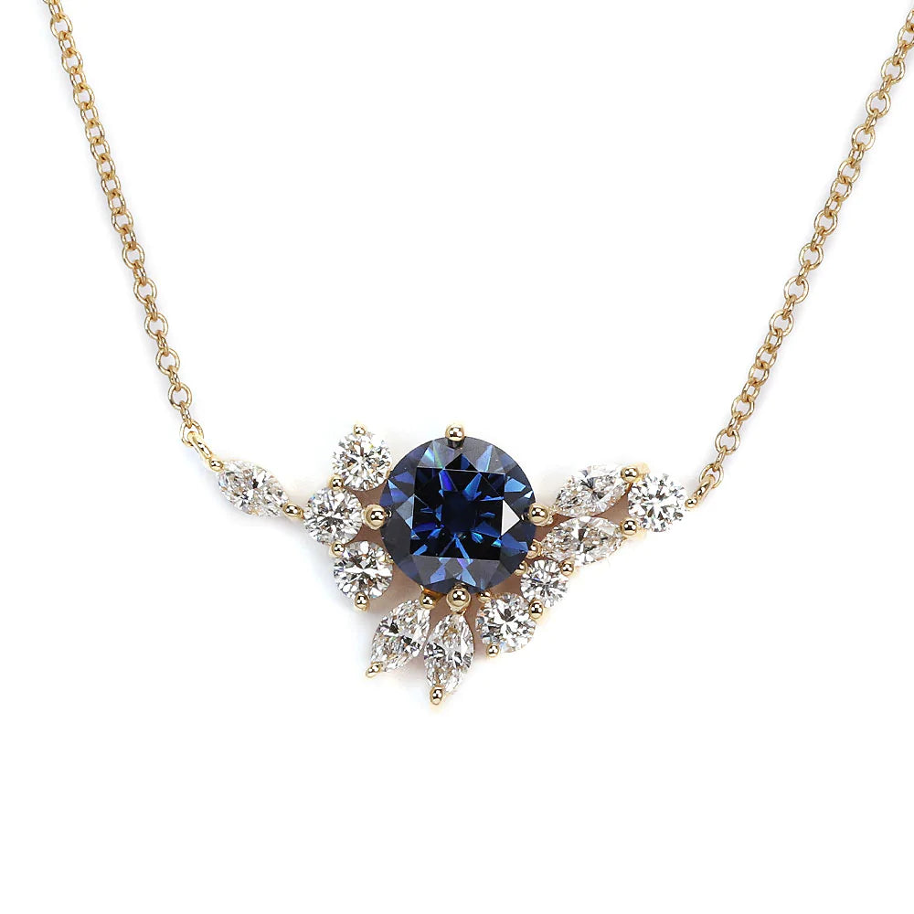 Ready Made | 1 Carat Delilah Blue Grey Moissanite Necklace with Lab Grown Diamonds in 18K Yellow Gold - LeCaine Gems