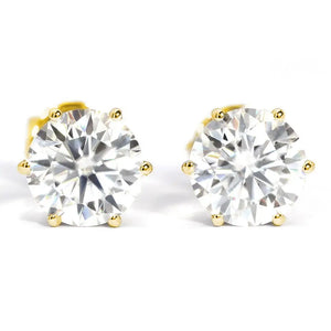 Ready Made | 1 Carat Moissanite Solitaire Earrings in 18K Yellow Gold 6 Prongs Basket Setting - LeCaine Gems