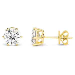 Ready Made | 2 Carat Moissanite Solitaire Earrings in 18K Yellow Gold 6 Prongs Basket Setting - LeCaine Gems