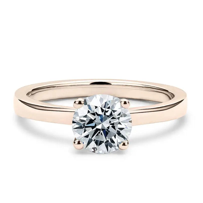 Round Moissanite Solitaire in 4 Prong Setting with Flat Band Ring in 18K Rose gold - LeCaine Gems